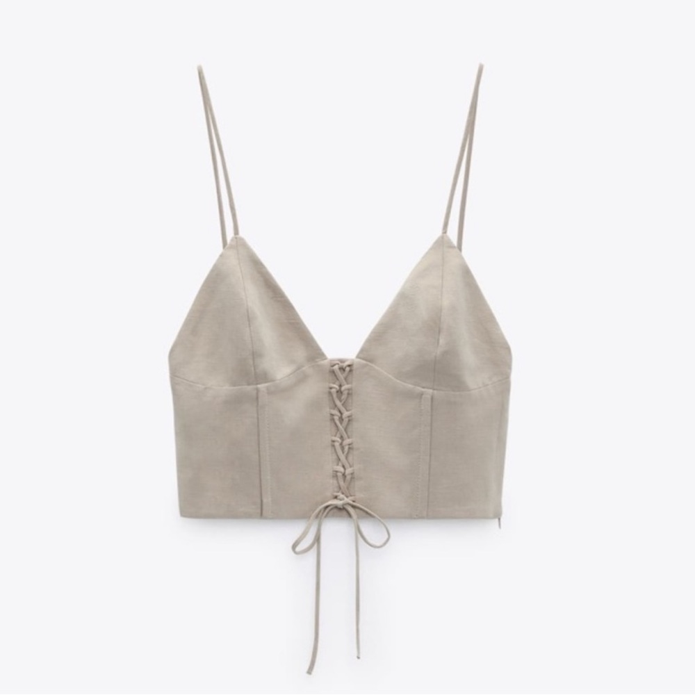 Zara Beige Lace-Up Camisole
